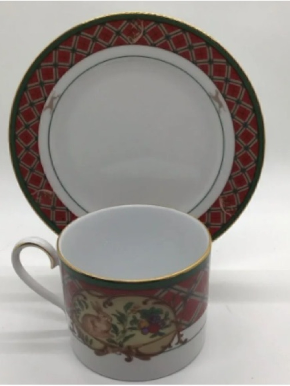 Porcelain Teacup and Saucer Set in Red and Gold Trim